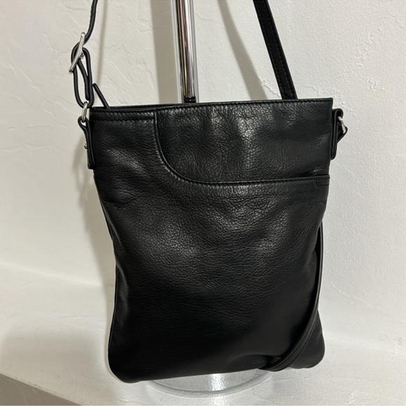 Margot black leather split pocket crossbody bag - Picture 3 of 14